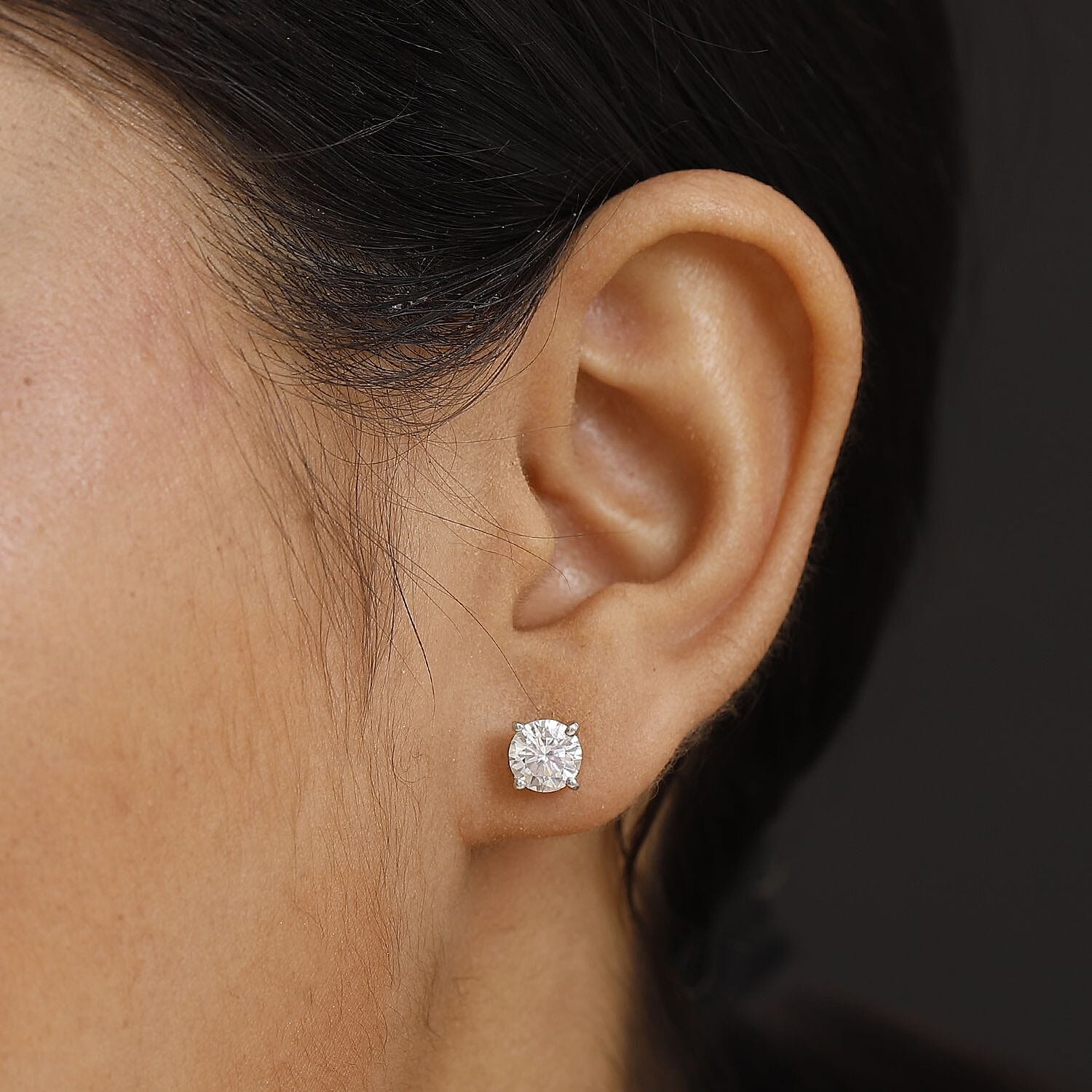 D'Joy GRA Certified VVS-D Moissanite Solitaire Stud Push Post Earring in Rhodium Overlay Sterling Silver 1.00 Ct.
