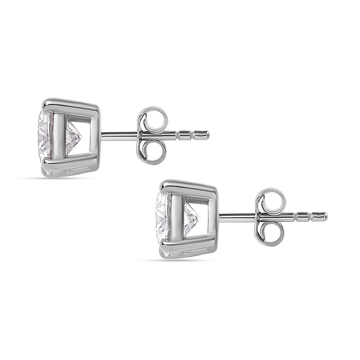 D'Joy GRA Certified VVS-D Moissanite Solitaire Stud Push Post Earring in Rhodium Overlay Sterling Silver 1.00 Ct.
