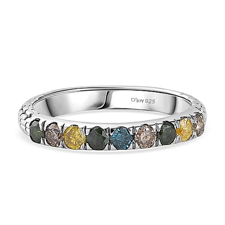 D'Joy Champagne Diamond, Natural Yellow Diamond Fancy Ring in Rhodium OverlaySterling Silver  0.585  Ct.