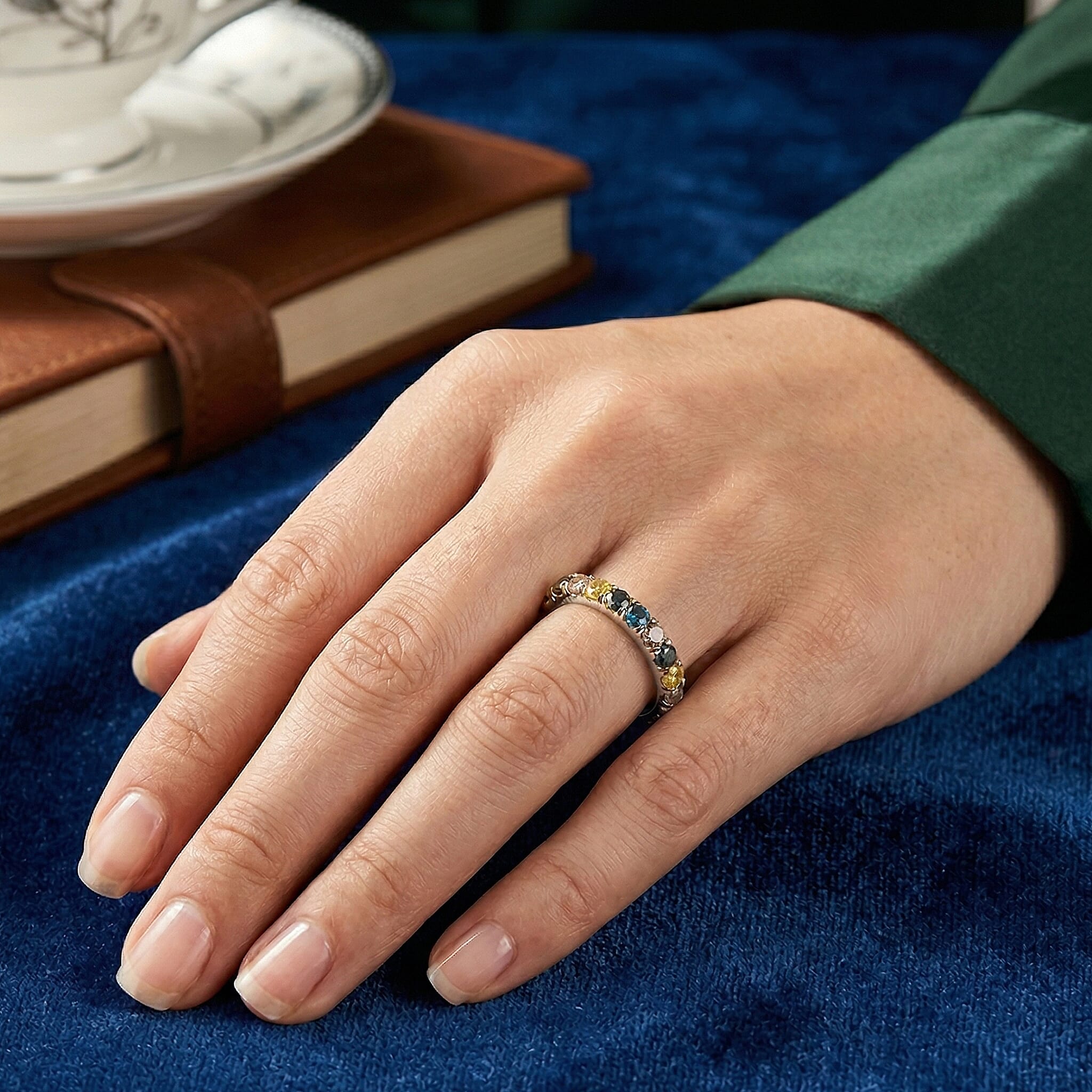 D'Joy Multi Diamond Ring in Rhodium Overlay Sterling Silver 0.58 Ct.