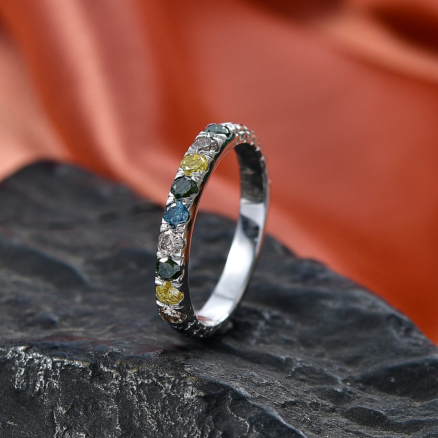 D'Joy Multi Diamond Ring in Rhodium Overlay Sterling Silver 0.58 Ct.