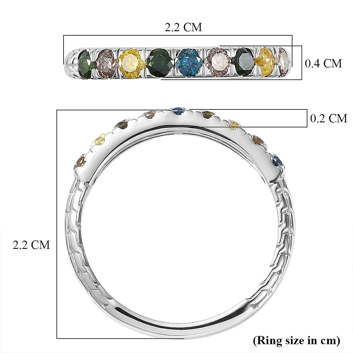 D'Joy Multi Diamond Ring in Rhodium Overlay Sterling Silver 0.58 Ct.