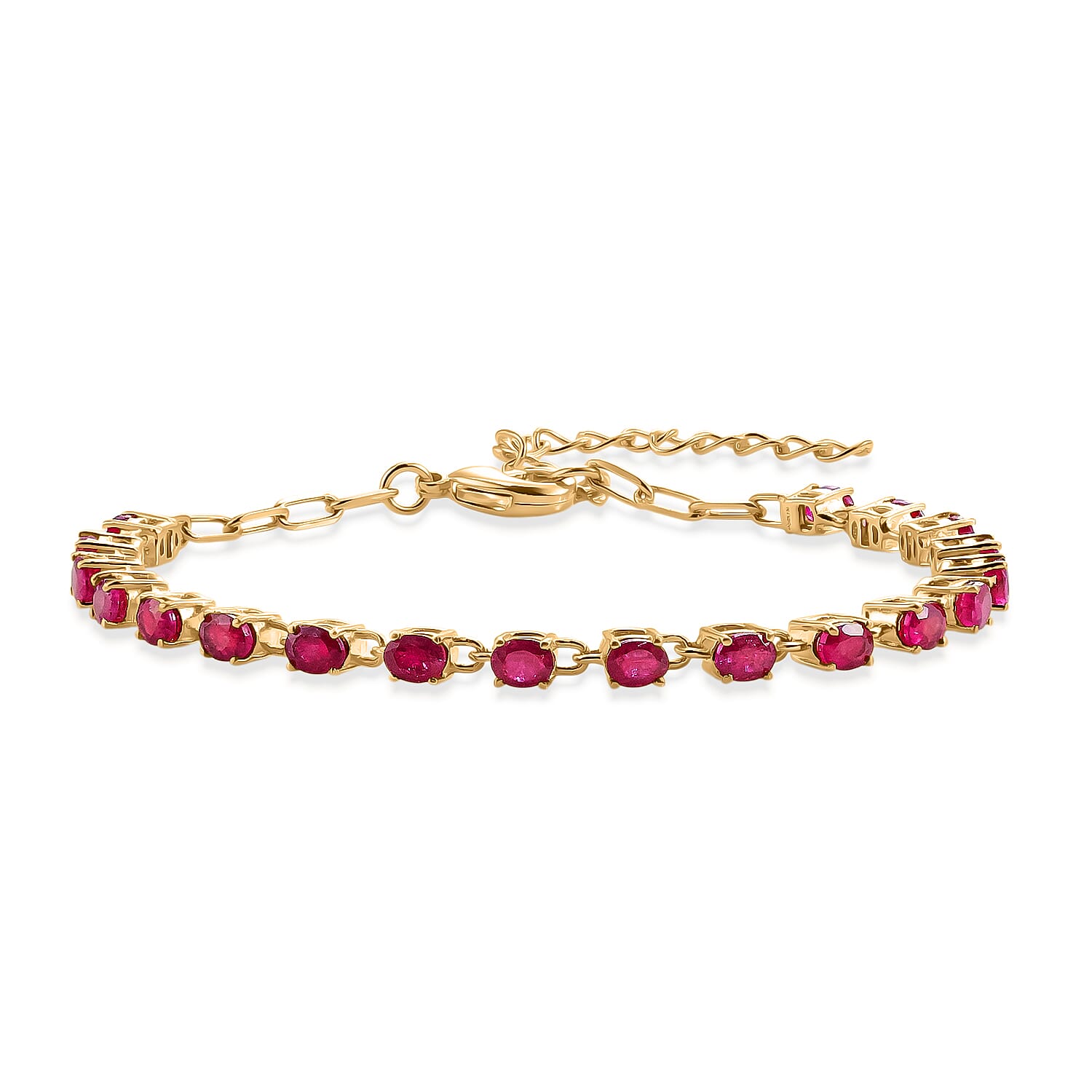 EverTrue - African Ruby Tennis Bracelet (Size - 7-2 Ext) with Lobster Clasp in Yellow Gold Tone 5.22 Ct.