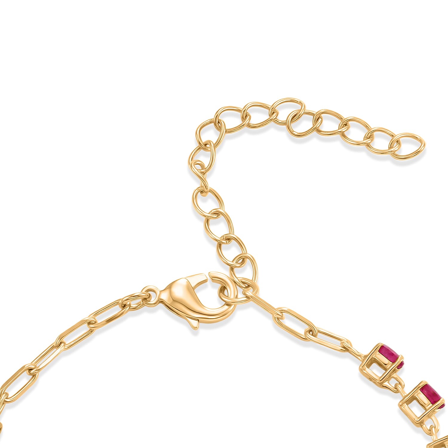 EverTrue - African Ruby Tennis Bracelet (Size - 7-2 Ext) with Lobster Clasp in Yellow Gold Tone 5.22 Ct.