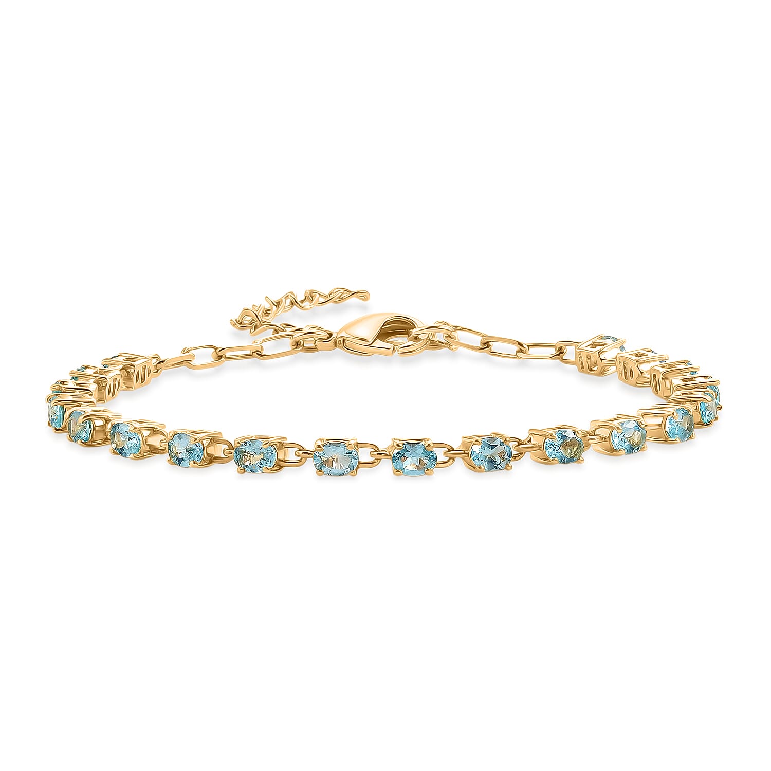 EverTrue - Blue Apatite Tennis Bracelet (Size - 7-2 Ext) with Lobster Clasp in Yellow Gold Tone 3.40 Ct.
