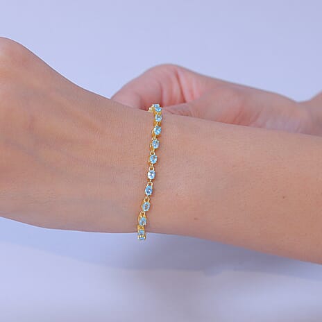 EverTrue - Blue Apatite Tennis Bracelet (Size - 7-2 Ext) with Lobster Clasp in Yellow Gold Tone 3.40 Ct.
