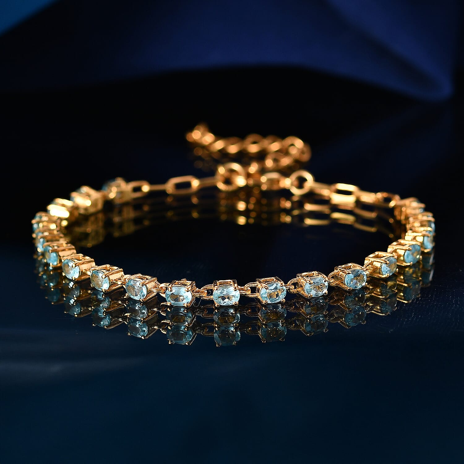 EverTrue - Blue Apatite Tennis Bracelet (Size - 7-2 Ext) with Lobster Clasp in Yellow Gold Tone 3.40 Ct.