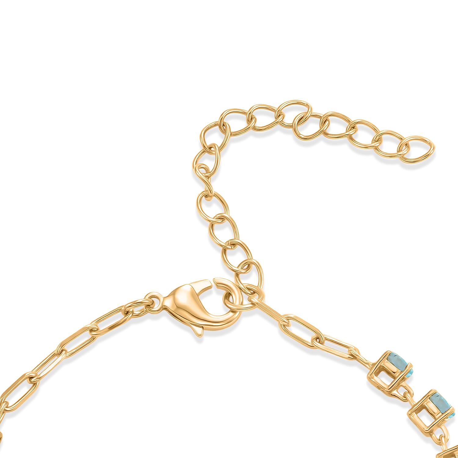 EverTrue - Blue Apatite Tennis Bracelet (Size - 7-2 Ext) with Lobster Clasp in Yellow Gold Tone 3.40 Ct.