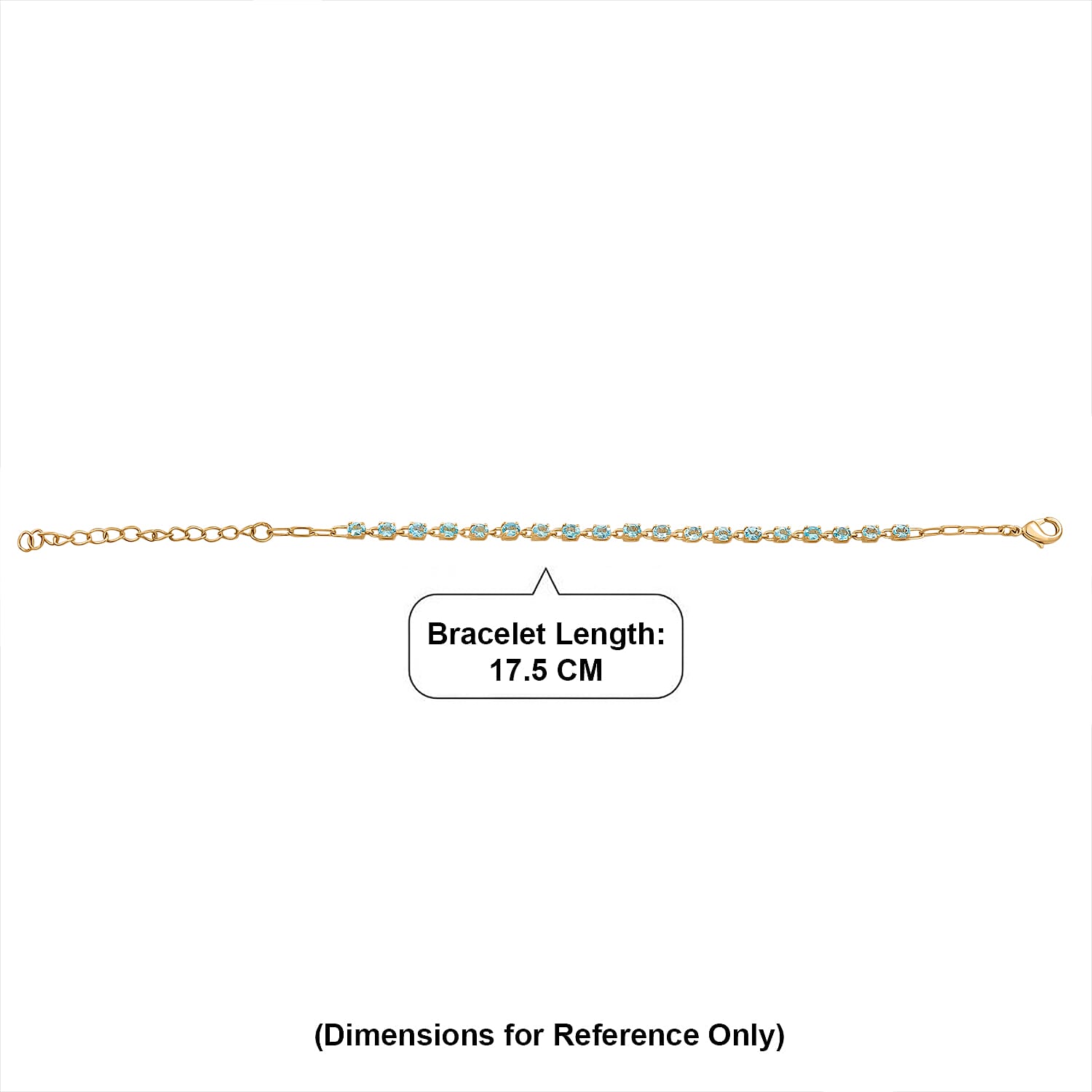 EverTrue - Blue Apatite Tennis Bracelet (Size - 7-2 Ext) with Lobster Clasp in Yellow Gold Tone 3.40 Ct.