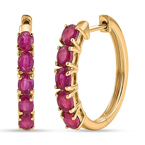 EverTrue - African Ruby Hoop Earring in Yellow Gold Tone 2.80 Ct.