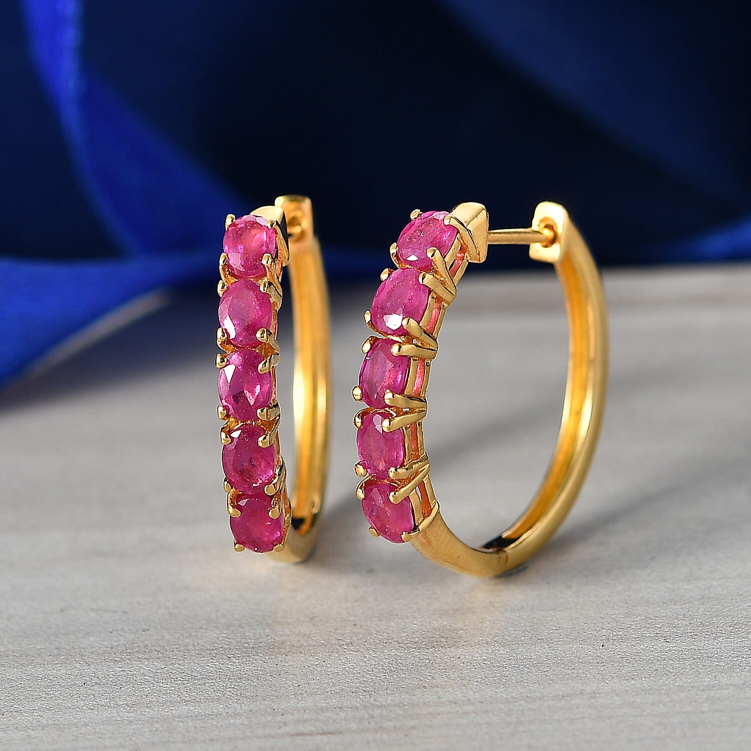 EverTrue - African Ruby Hoop Earring in Yellow Gold Tone 2.80 Ct.