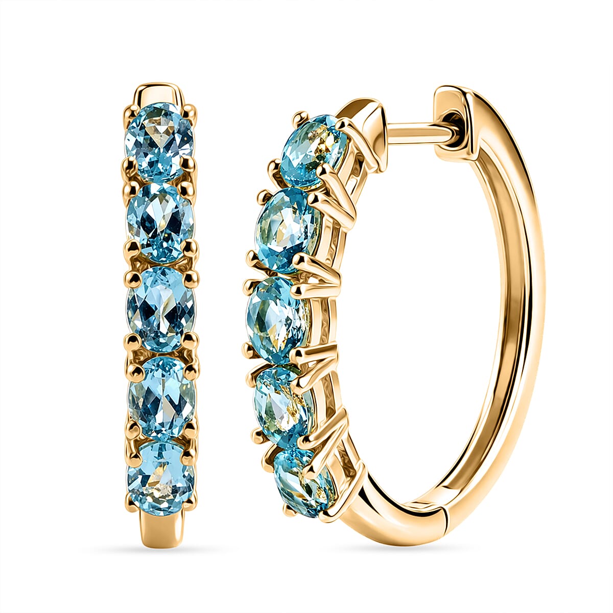 EverTrue - Blue Apatite Hoop Earring in Yellow Gold Tone 2.20 Ct.