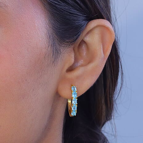 EverTrue - Blue Apatite Hoop Earring in Yellow Gold Tone 2.20 Ct.