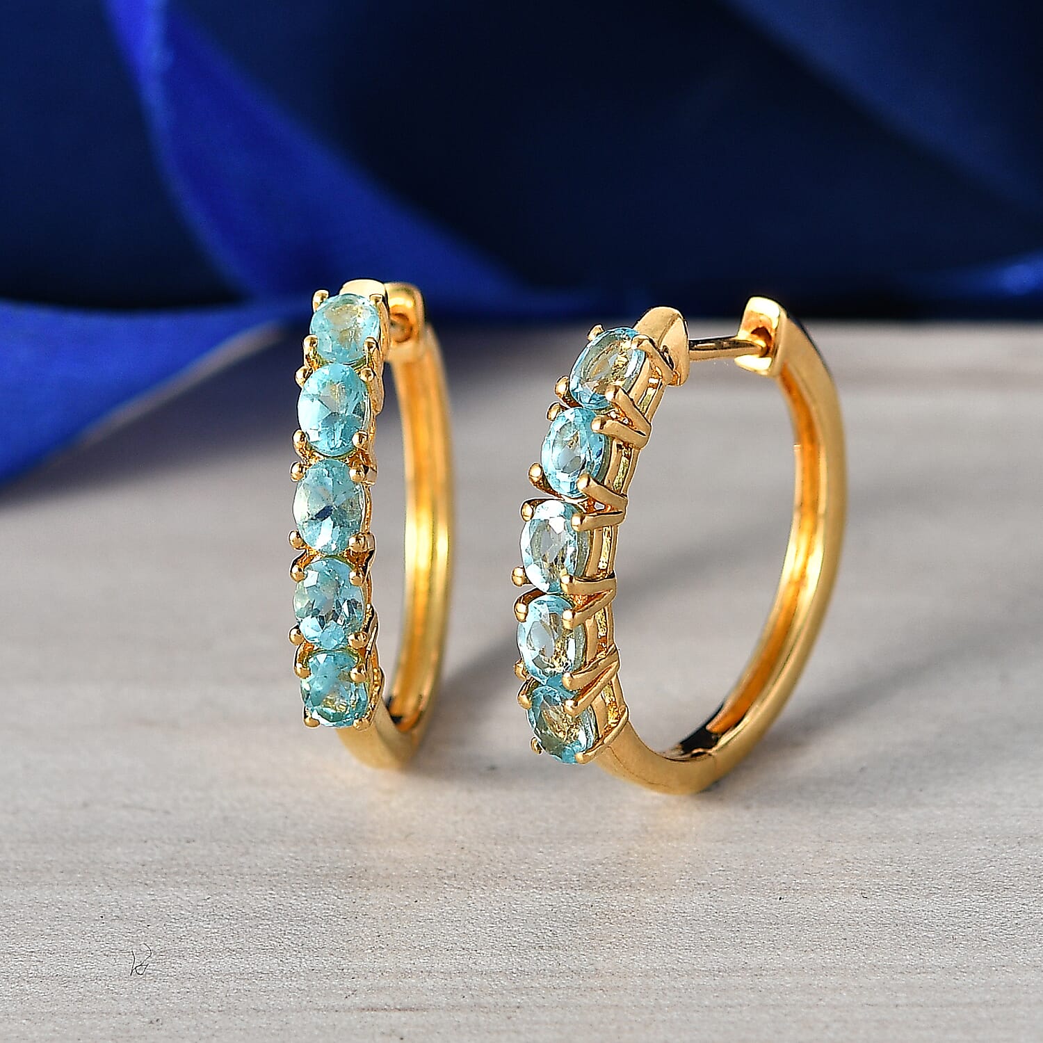 EverTrue - Blue Apatite Hoop Earring in Yellow Gold Tone 2.20 Ct.