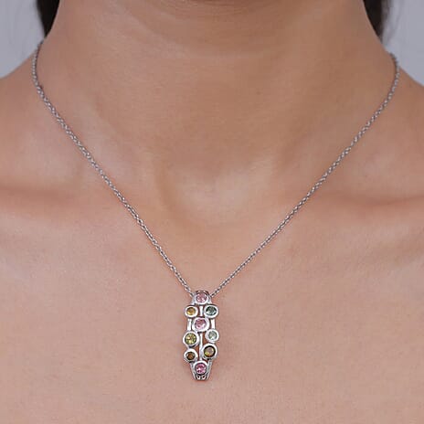 D'Joy - Multi-Tourmaline Pendant in Rhodium Overlay Sterling Silver  1.75 Ct.