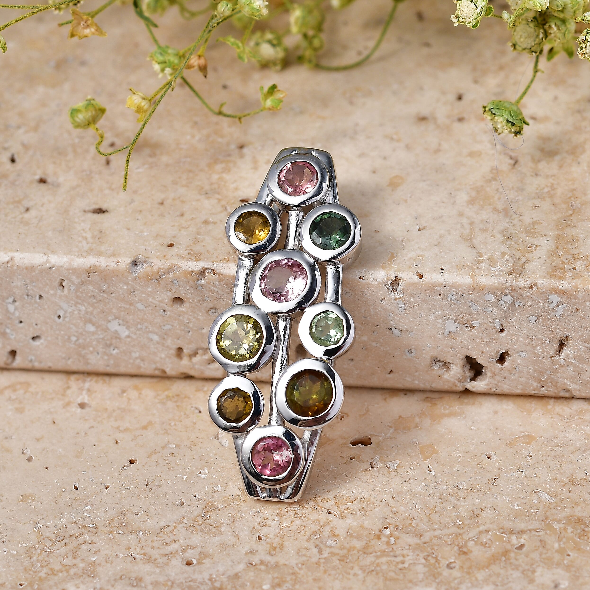 D'Joy - Multi-Tourmaline Pendant in Rhodium Overlay Sterling Silver  1.75 Ct.