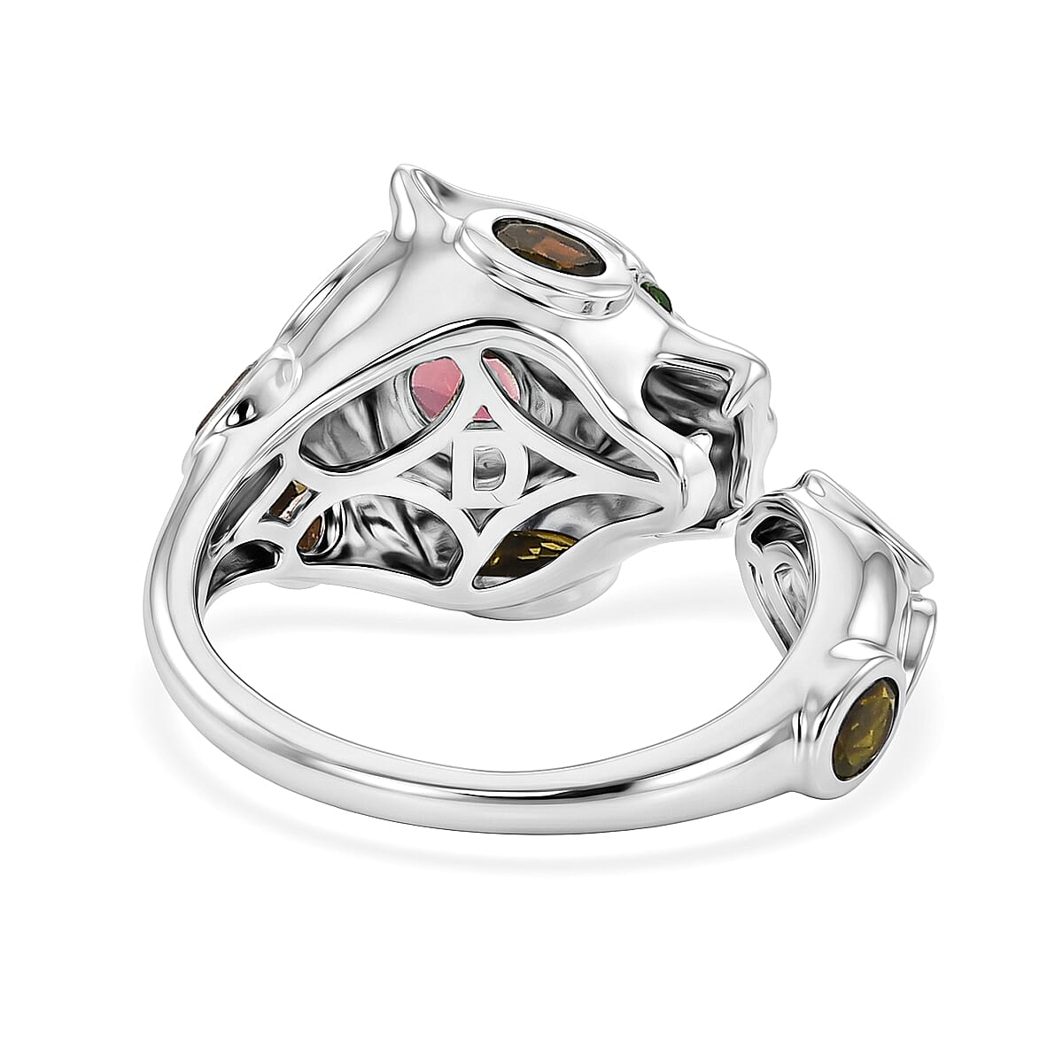 D'Joy - Multi-Tourmaline & Natural Chrome Diopside Living Creature Ring in Rhodium Overlay Sterling Silver 1.70 Ct.