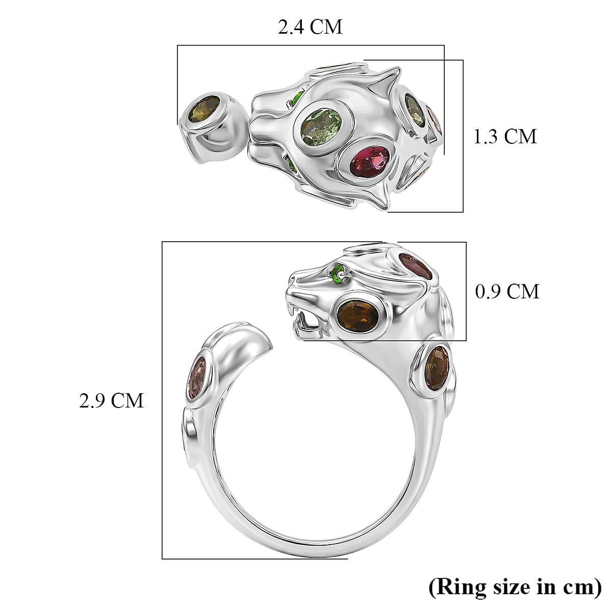 D'Joy - Multi-Tourmaline & Natural Chrome Diopside Living Creature Ring in Rhodium Overlay Sterling Silver 1.70 Ct.
