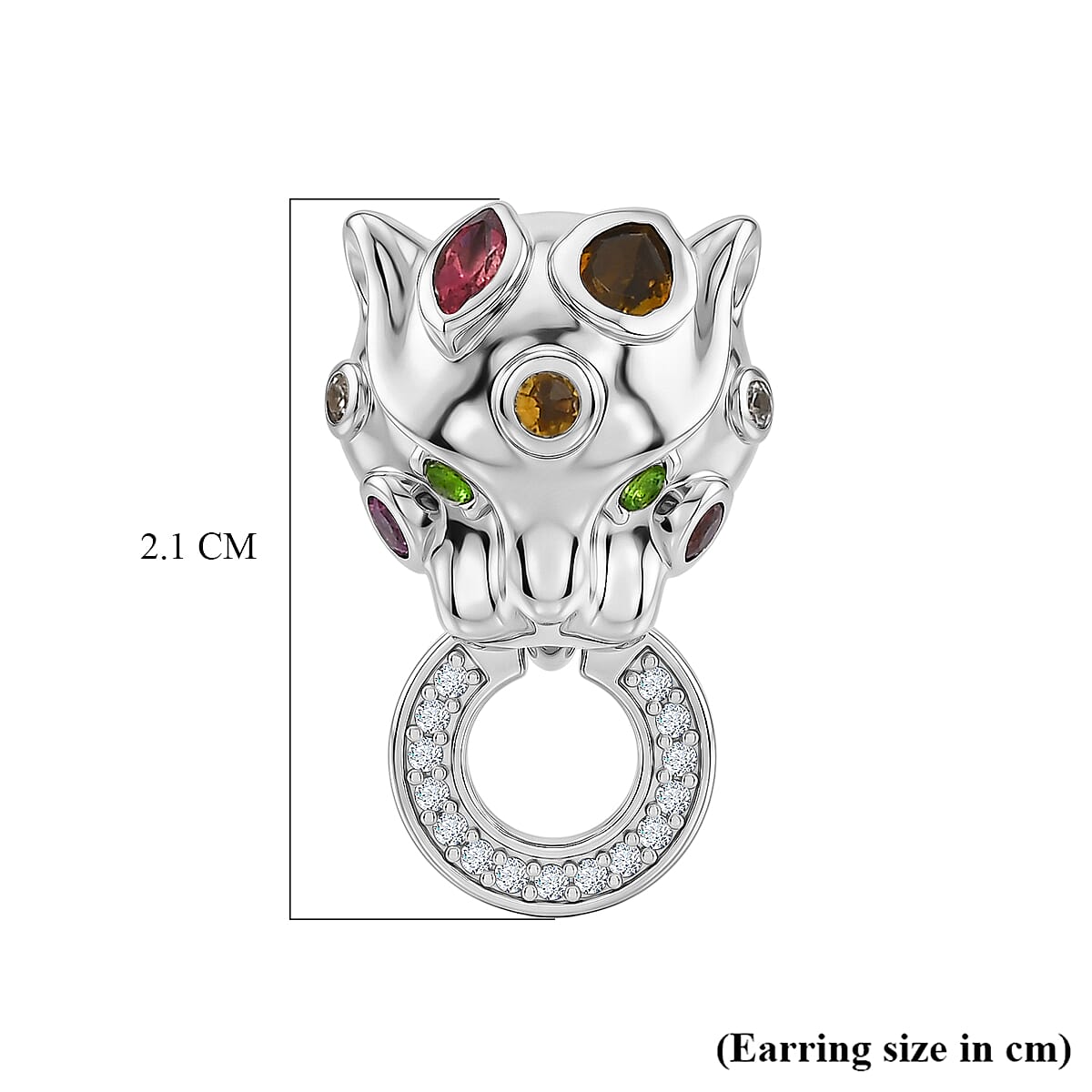 D'Joy - Multi-Tourmaline, Natural Chrome Diopside & White Zircon Living Creature Earring with Push Post in Rhodium Overlay Sterling Silver 1.20 Ct.