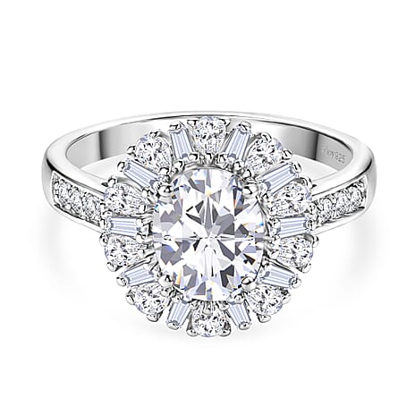 D'Joy - Moissanite Halo Ring in Rhodium Overlay Sterling Silver 2.81 Ct.