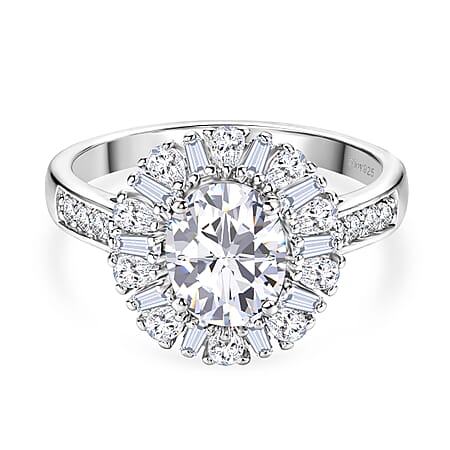 D'Joy - Moissanite Halo Ring in Rhodium Overlay Sterling Silver 2.81 Ct. D'Joy - Moissanite Halo Ring in Rhodium Overlay Sterling Silver 2.81 Ct.