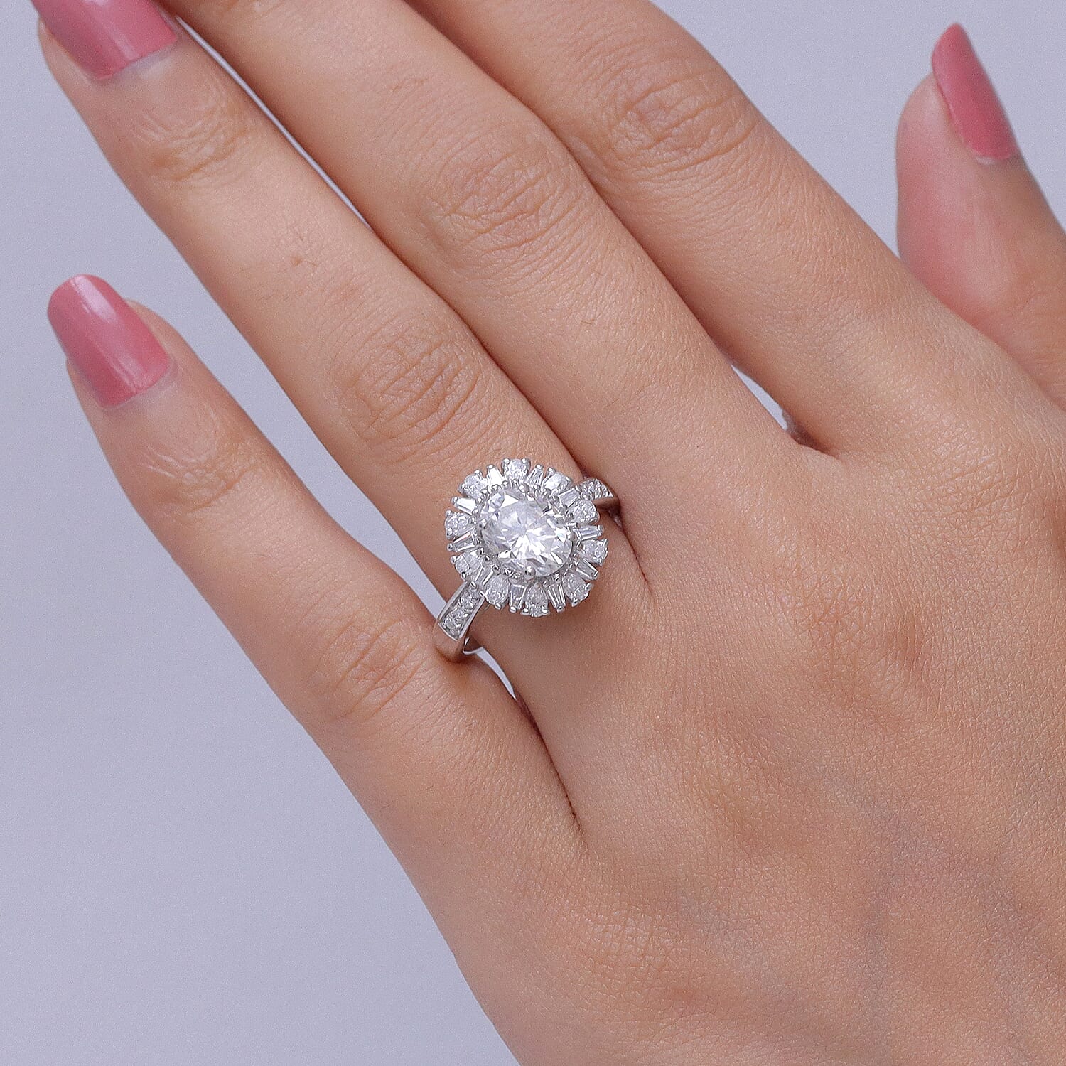 D'Joy - Moissanite Halo Ring in Rhodium Overlay Sterling Silver 2.81 Ct.