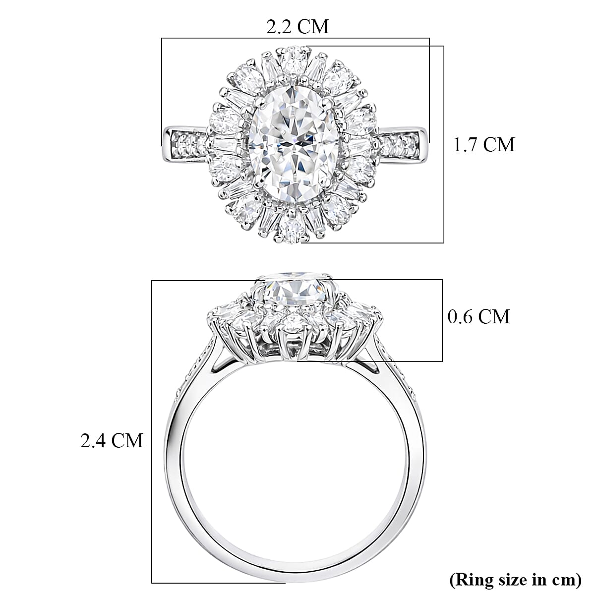 D'Joy - Moissanite Halo Ring in Rhodium Overlay Sterling Silver 2.81 Ct.