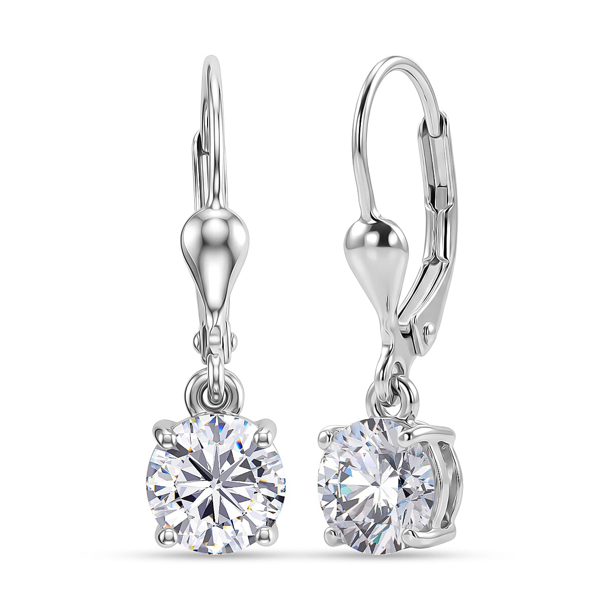 D'Joy - Moissanite Solitaire Drop Earring with Lever Back in Platinum Overlay Sterling Silver 1.60 Ct