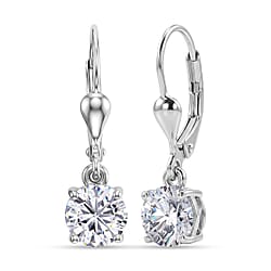 D'Joy - Moissanite Solitaire Drop Earring with Lever Back in Platinum Overlay Sterling Silver 1.60 Ct