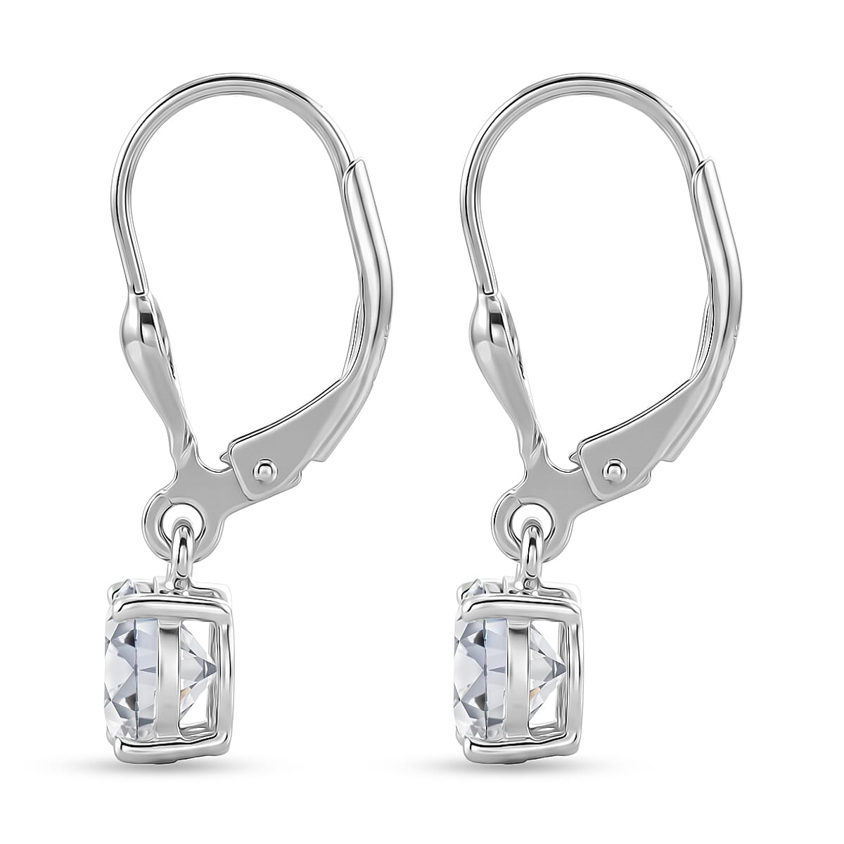 D'Joy - Moissanite Solitaire Drop Earring with Lever Back in Platinum Overlay Sterling Silver 1.60 Ct