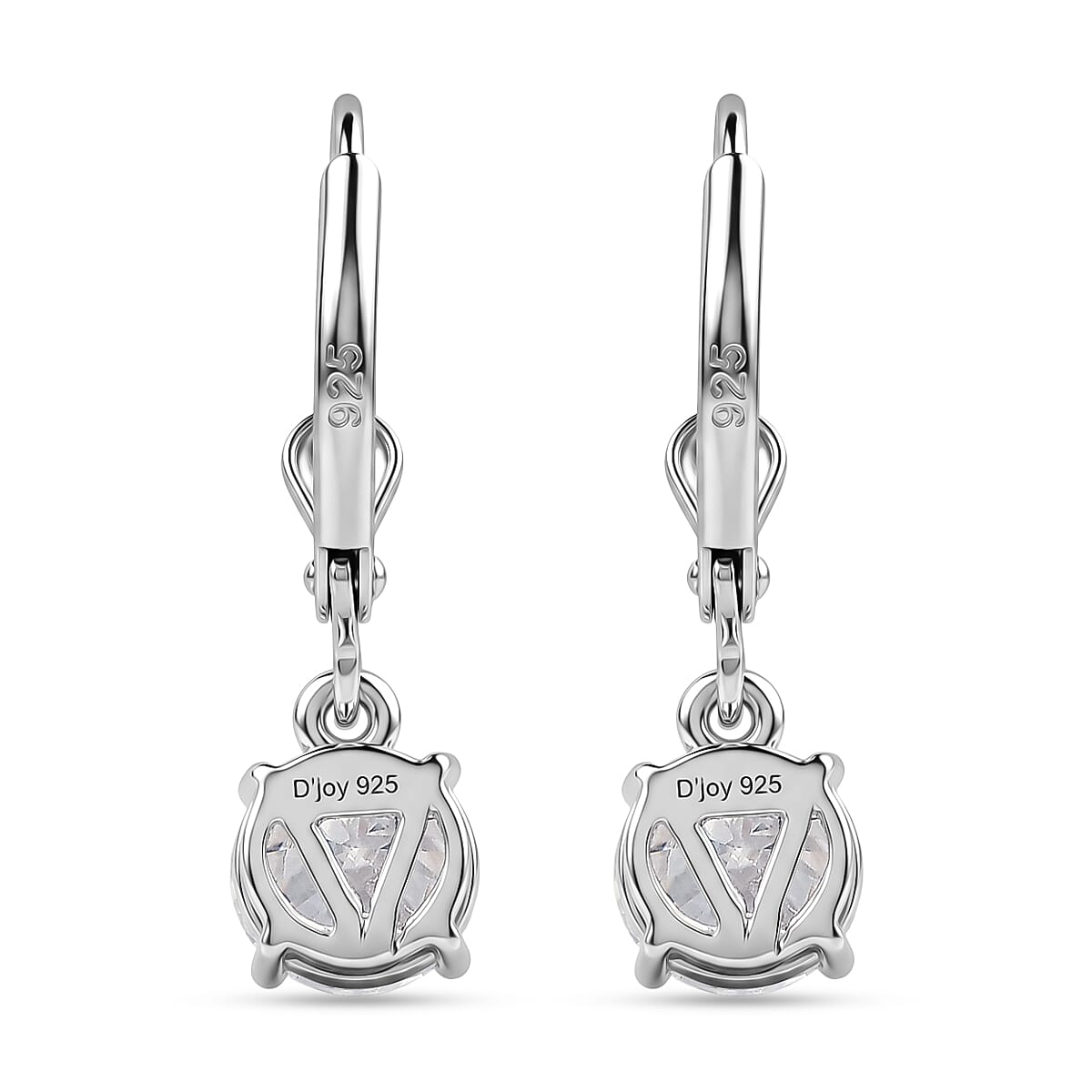 D'Joy - Moissanite Solitaire Drop Earring with Lever Back in Platinum Overlay Sterling Silver 1.60 Ct