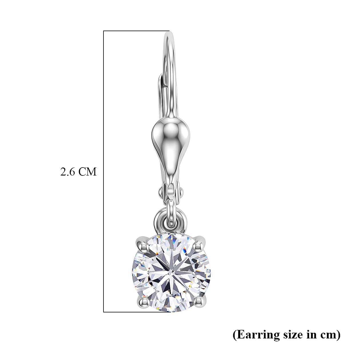 D'Joy - Moissanite Solitaire Drop Earring with Lever Back in Platinum Overlay Sterling Silver 1.60 Ct
