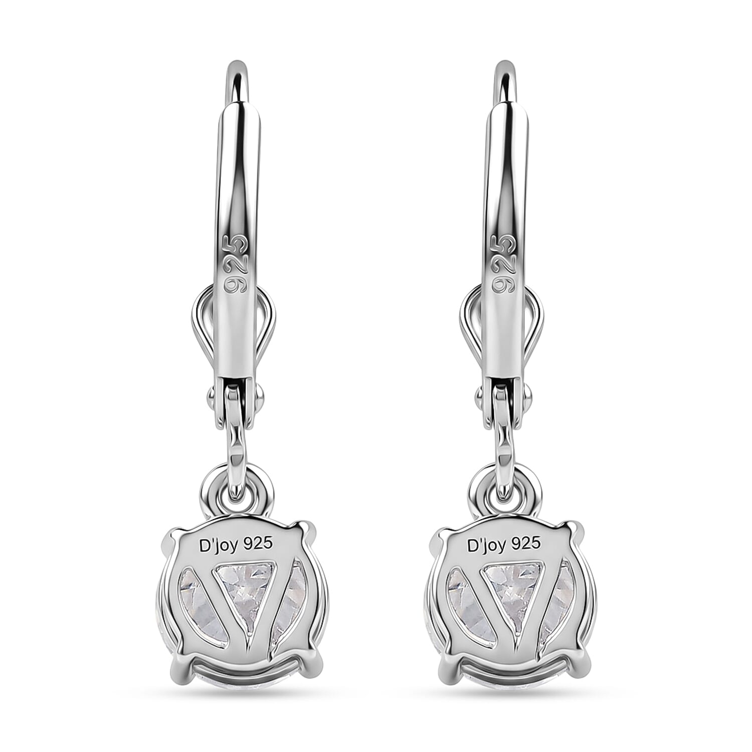 D'Joy - Moissanite Solitaire Drop Earring with Lever Back in Platinum Overlay Sterling Silver 1.60 Ct