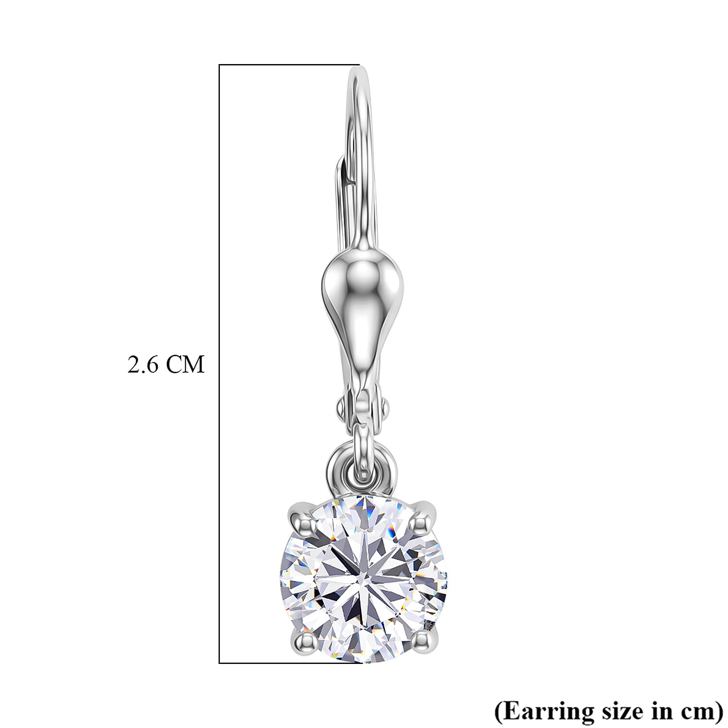 D'Joy - Moissanite Solitaire Drop Earring with Lever Back in Platinum Overlay Sterling Silver 1.60 Ct