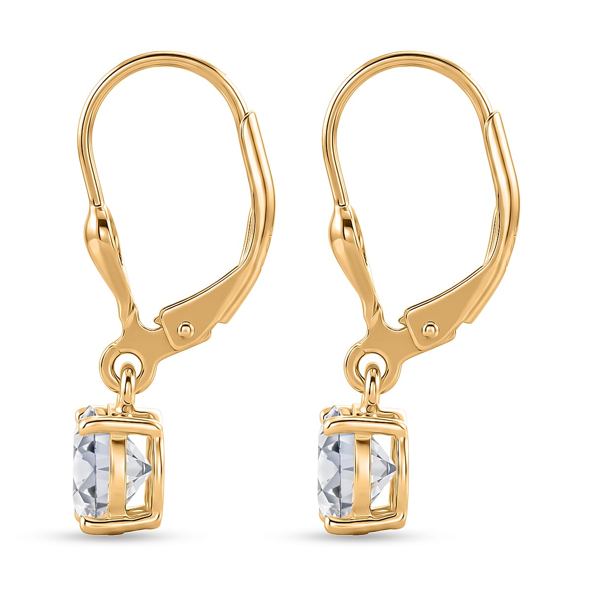 D'Joy - Moissanite Solitaire Drop Earring with Lever Back in Yellow Gold Plated Sterling Silver 2.36 Ct.