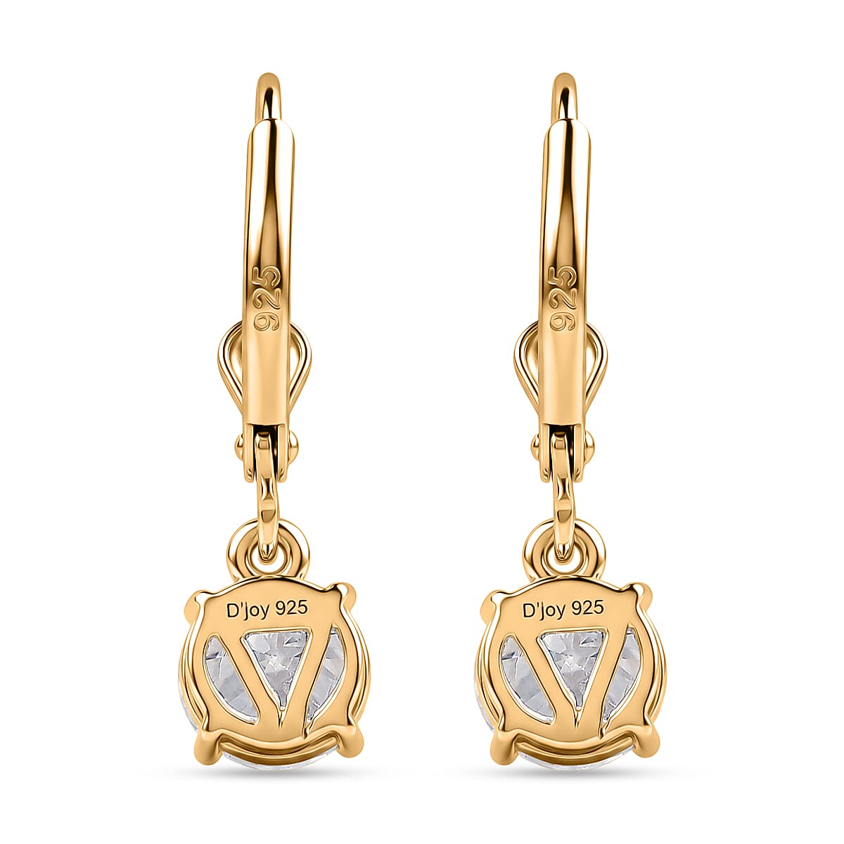 D'Joy - Moissanite Solitaire Drop Earring with Lever Back in Yellow Gold Plated Sterling Silver 2.36 Ct.