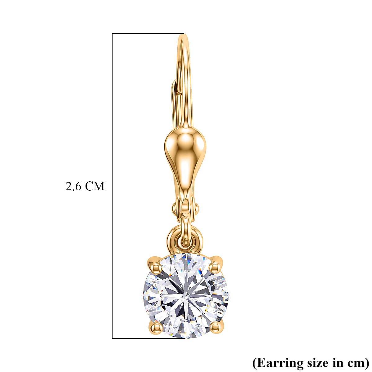 D'Joy - Moissanite Solitaire Drop Earring with Lever Back in Yellow Gold Plated Sterling Silver 2.36 Ct.