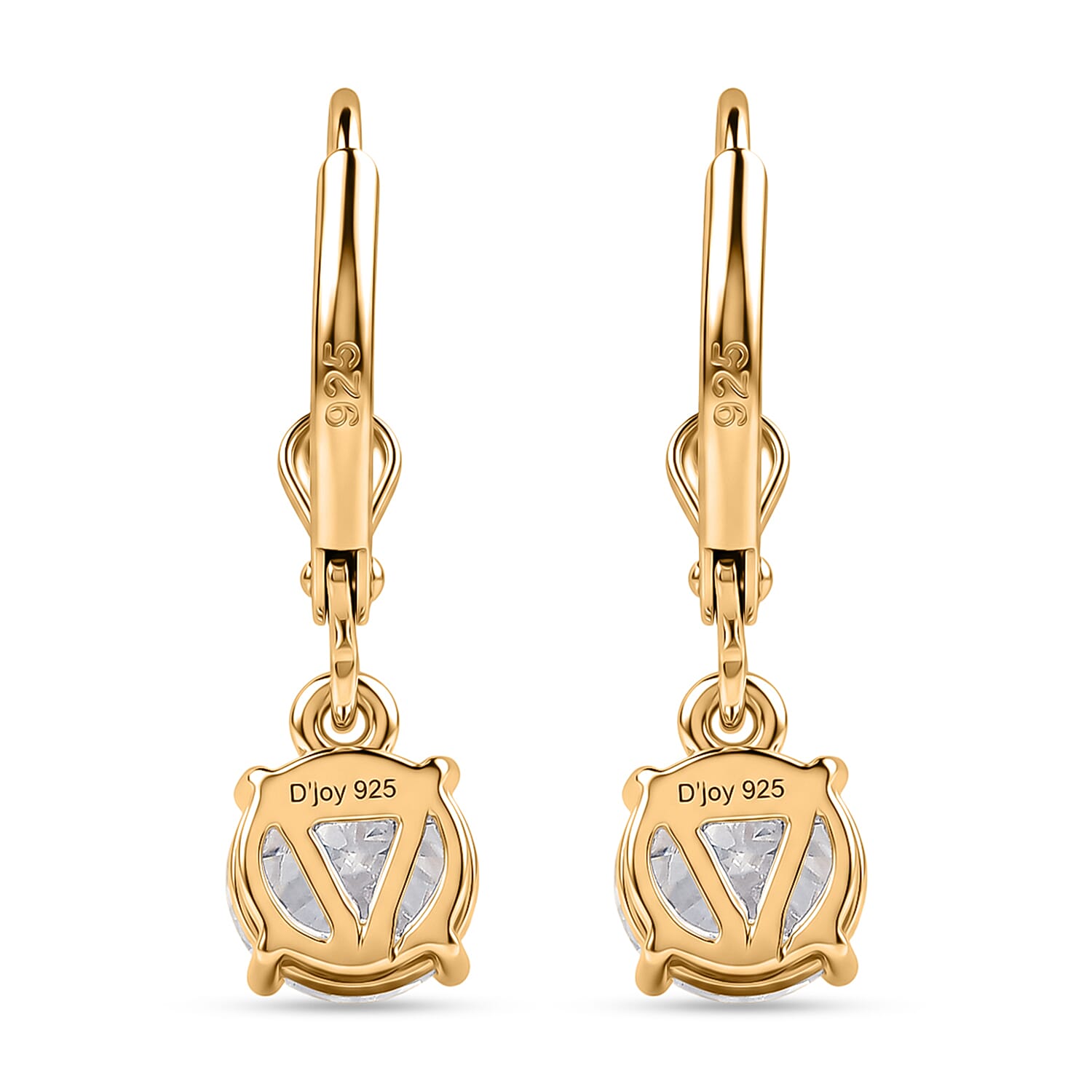D'Joy - Moissanite Solitaire Drop Earring with Lever Back in Yellow Gold Plated Sterling Silver 2.36 Ct.