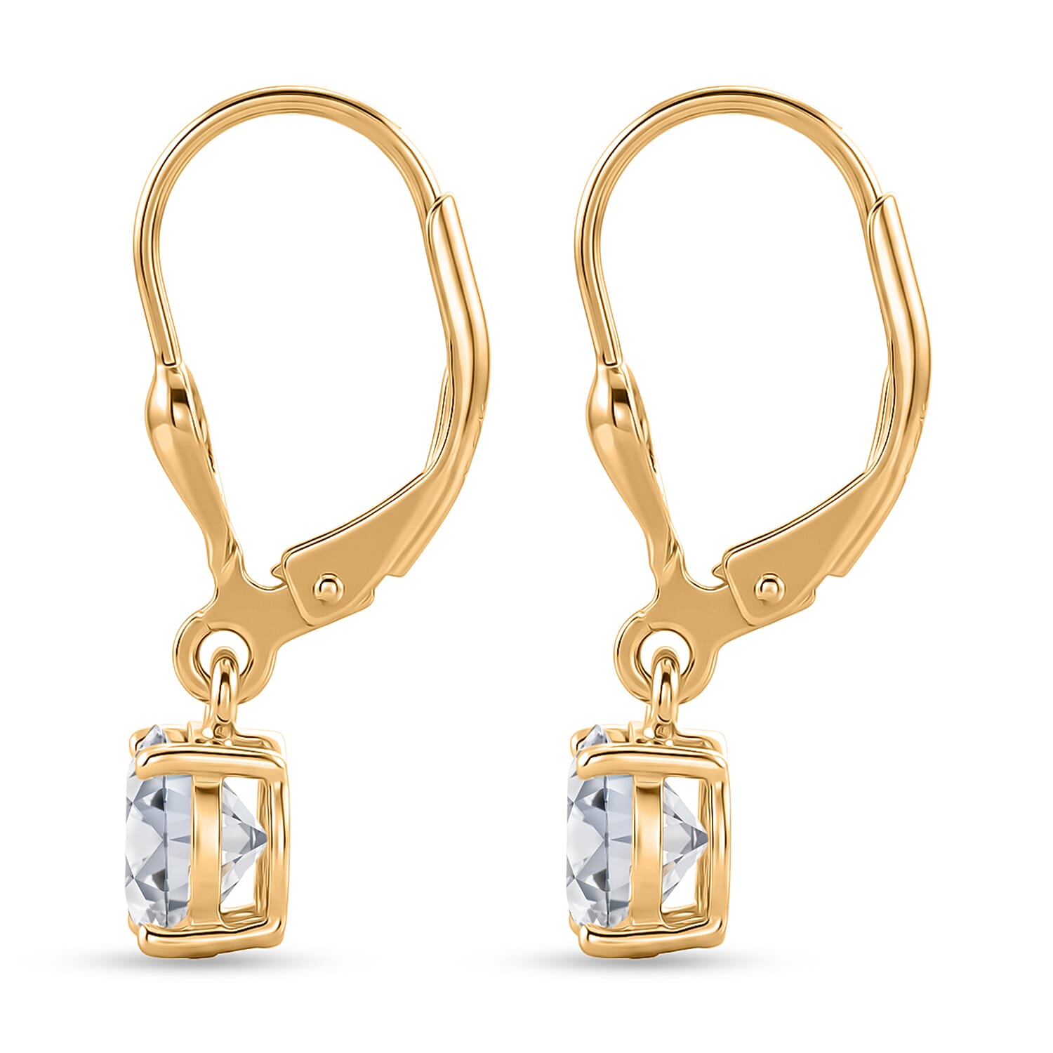 D'Joy - Moissanite Solitaire Drop Earring with Lever Back in Yellow Gold Plated Sterling Silver 2.36 Ct.