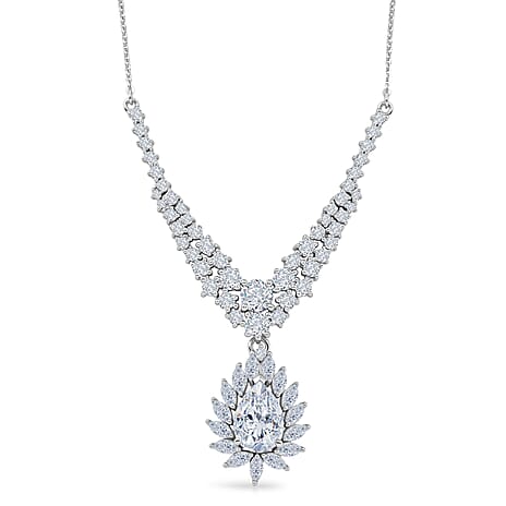 D'Joy Moissanite Cluster Necklace (Size - 20) in Rhodium OverlaySterling Silver, Silver Wt.6.75 Gms  4.763  Ct.