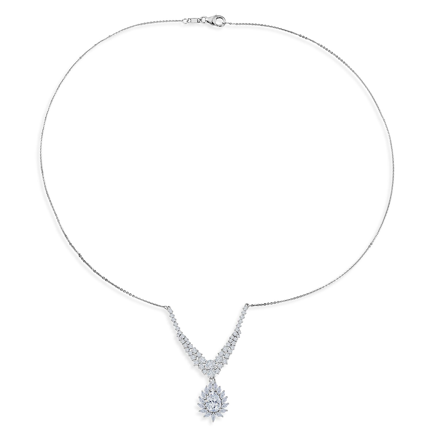 D'Joy - Moissanite Cluster Halo Necklace (Size - 20) with Lobster Clasp in Rhodium Overlay Sterling Silver 4.76 Ct.