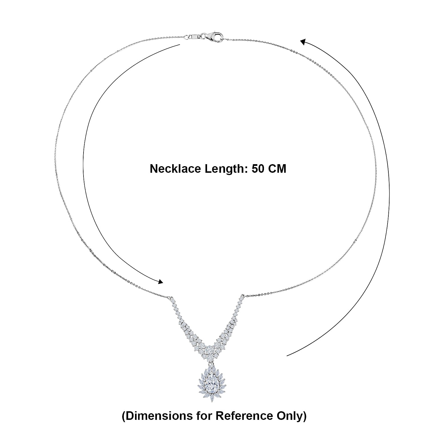 D'Joy - Moissanite Cluster Halo Necklace (Size - 20) with Lobster Clasp in Rhodium Overlay Sterling Silver 4.76 Ct.