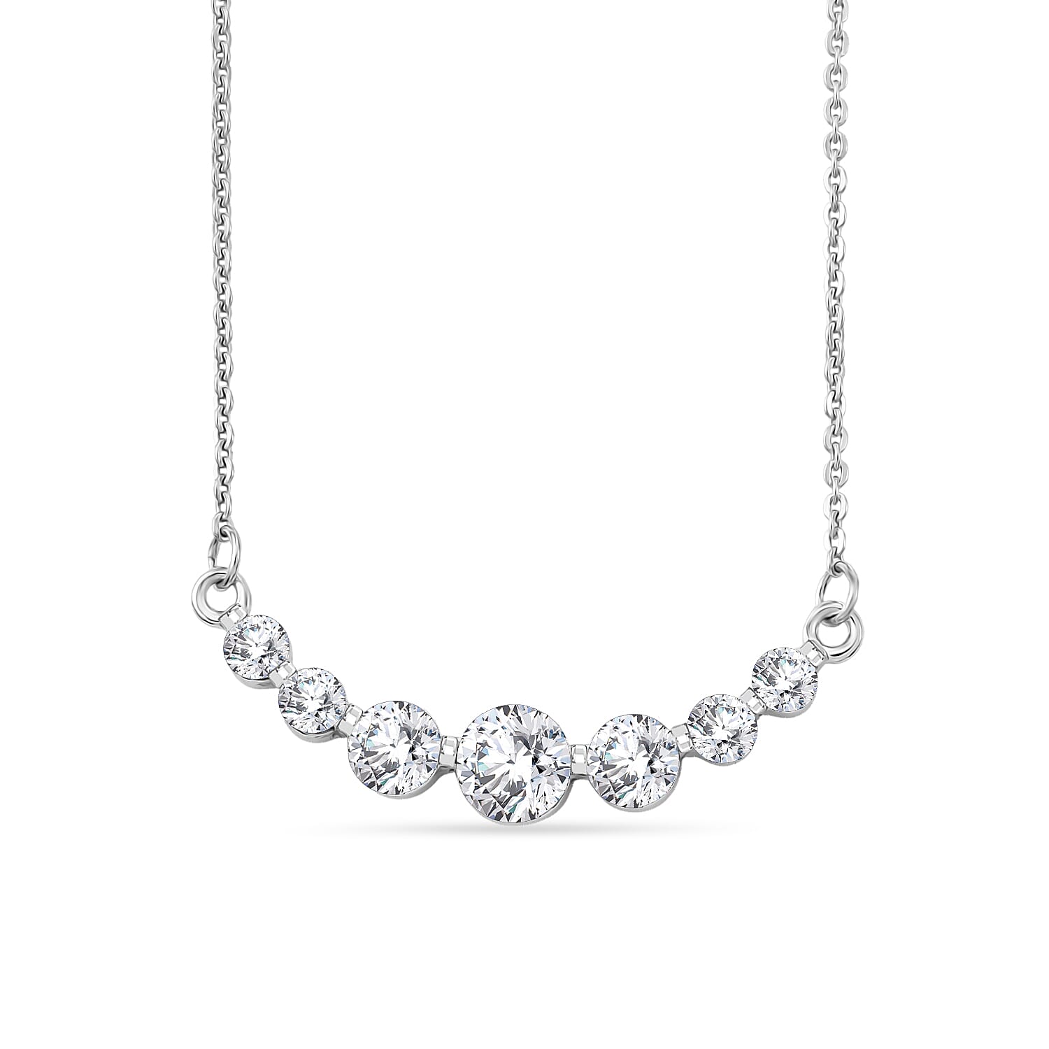 D'Joy - Moissanite Necklace (Size - 20) with Lobster Clasp in Platinum Overlay Sterling Silver 1.20 Ct.
