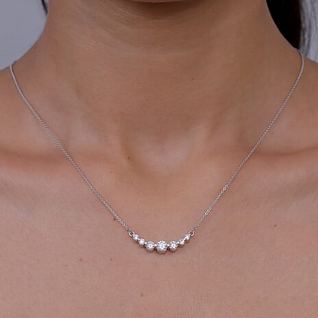 D'Joy - Moissanite Necklace (Size - 20) with Lobster Clasp in Platinum Overlay Sterling Silver