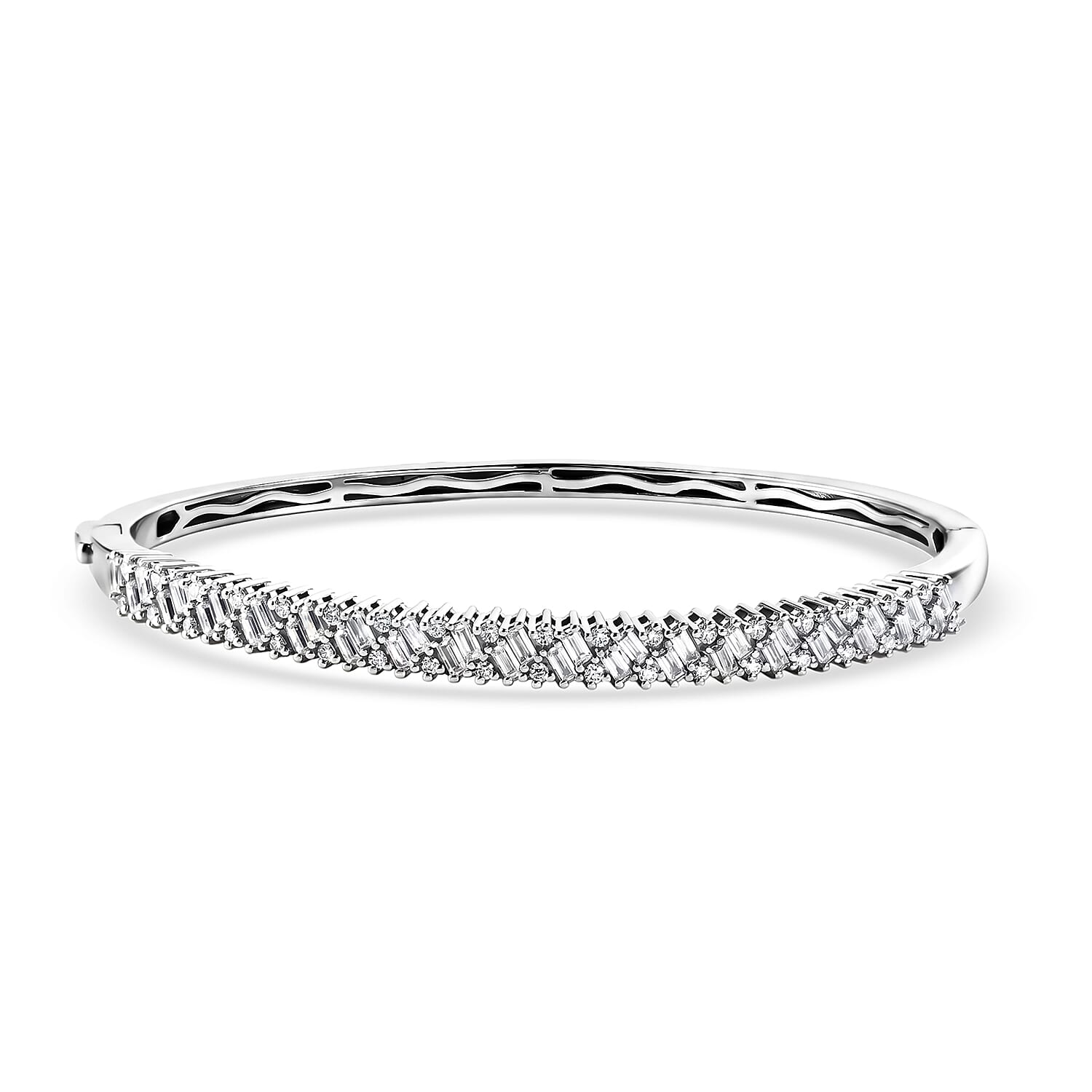 D'Joy - Moissanite Full Bangle (Size - 7.5) in Rhodium Overlay Sterling Silver 2.20 Ct, Silver Wt. 16.70 Gms