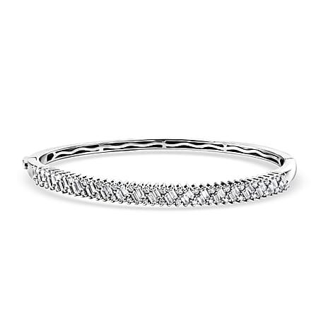 D'Joy - Moissanite Full Bangle (Size - 7.5) in Rhodium Overlay Sterling Silver 2.20 Ct, Silver Wt. 16.70 Gms