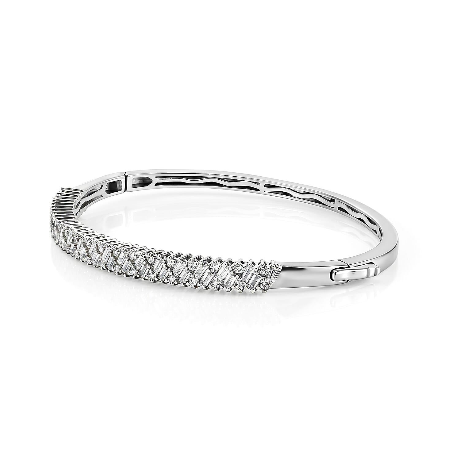 D'Joy - Moissanite Full Bangle (Size - 7.5) in Rhodium Overlay Sterling Silver 2.20 Ct, Silver Wt. 16.70 Gms