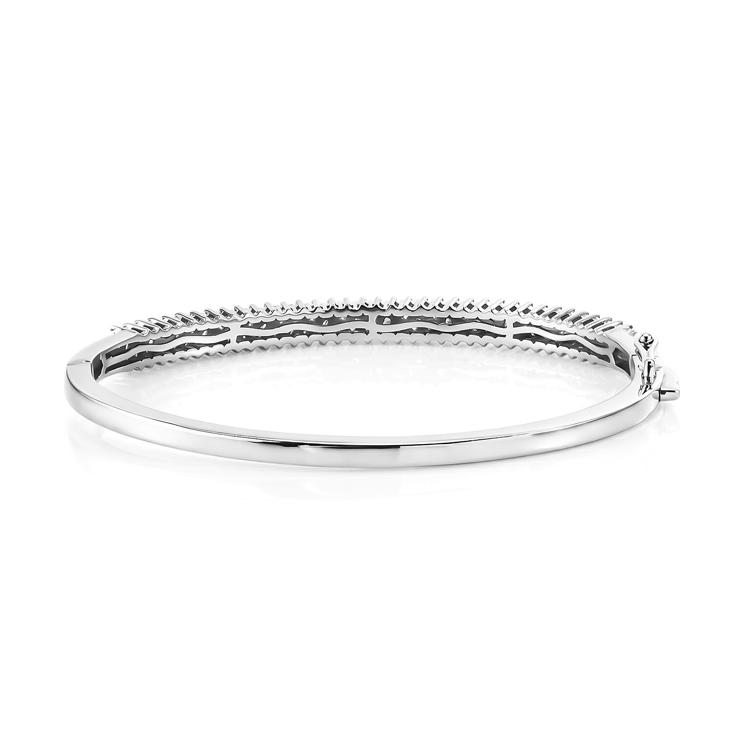 D'Joy - Moissanite Full Bangle (Size - 7.5) in Rhodium Overlay Sterling Silver 2.20 Ct, Silver Wt. 16.70 Gms