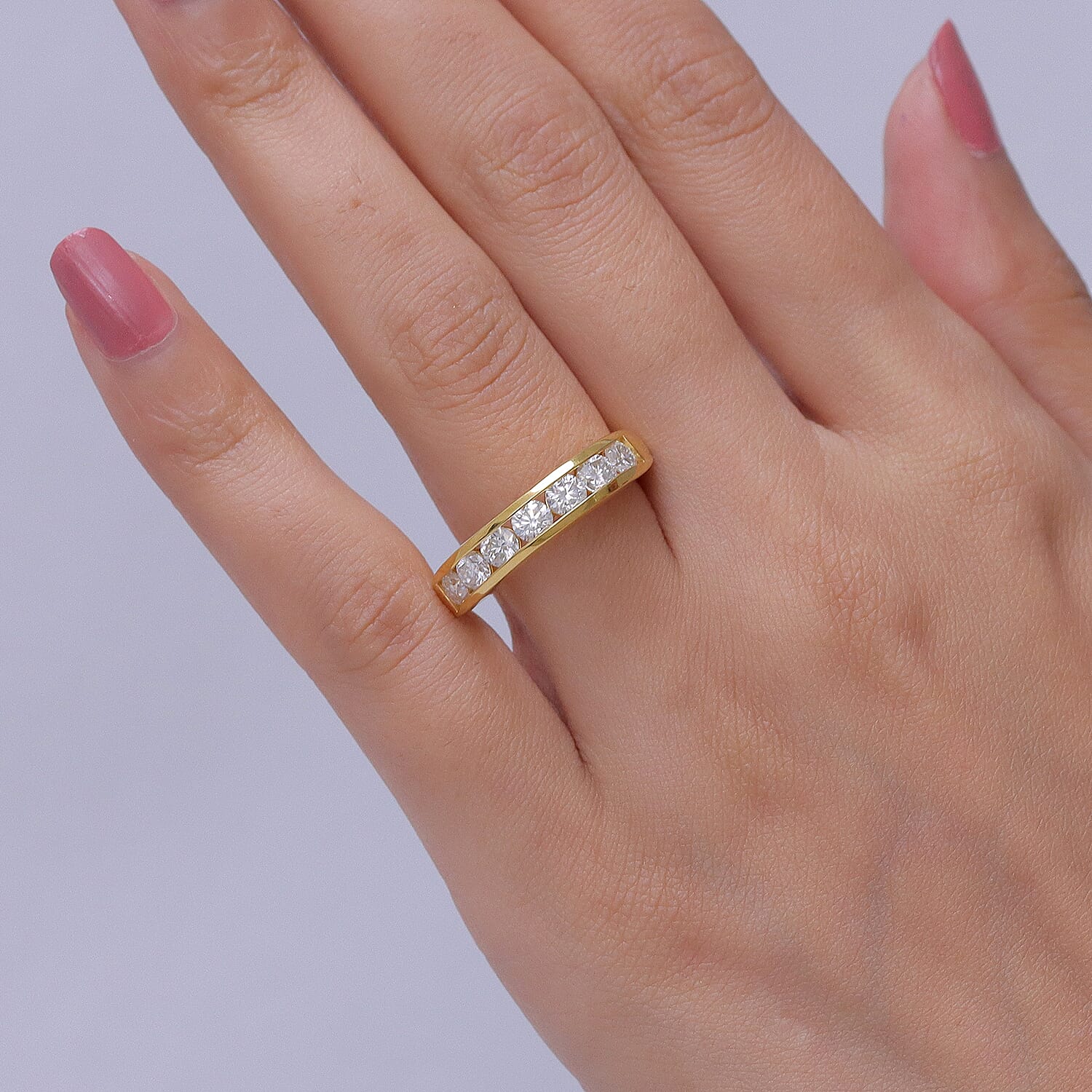 D'Joy - Moissanite Half Eternity Band Ring in Yellow Gold Plated Sterling Silver 1.65 Ct.