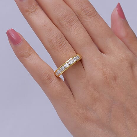 D'Joy - Moissanite Half Eternity Band Ring in Yellow Gold Plated Sterling Silver 1.65 Ct.